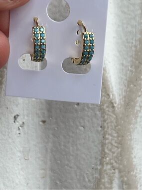 ⭐️-Gold Hoop Earrings with Turquoise Stones